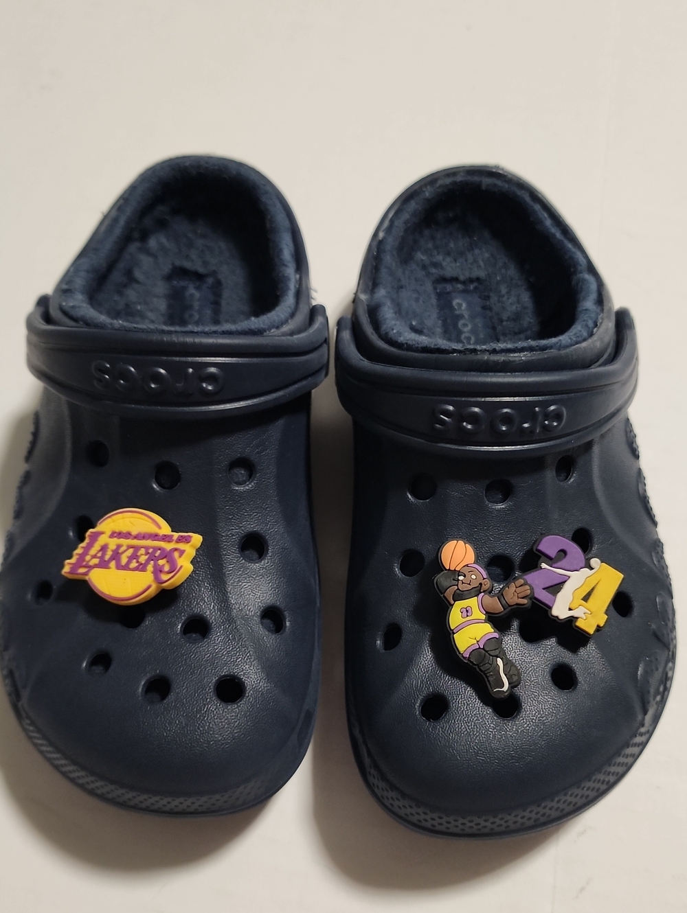 CROCS Navy Blue Clog with soft liner Lakers Kobe Bryant Charms/Jibbitz, Size C13